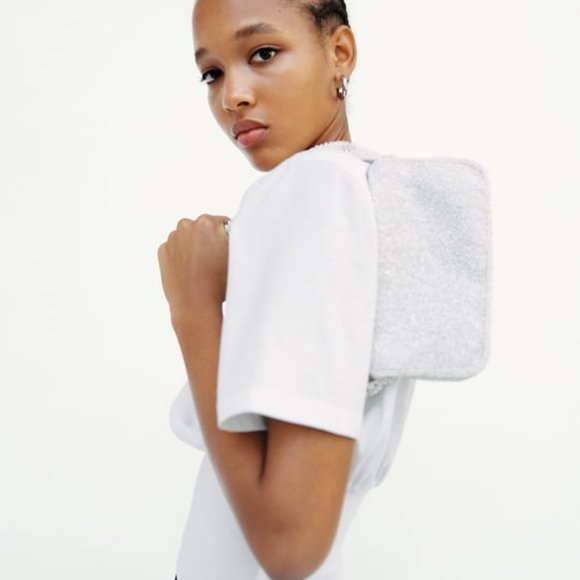 NWT Zara T-SHIRT WITH SHOULDER PADS Size S White 1165/676/250 - Picture 1 of 5